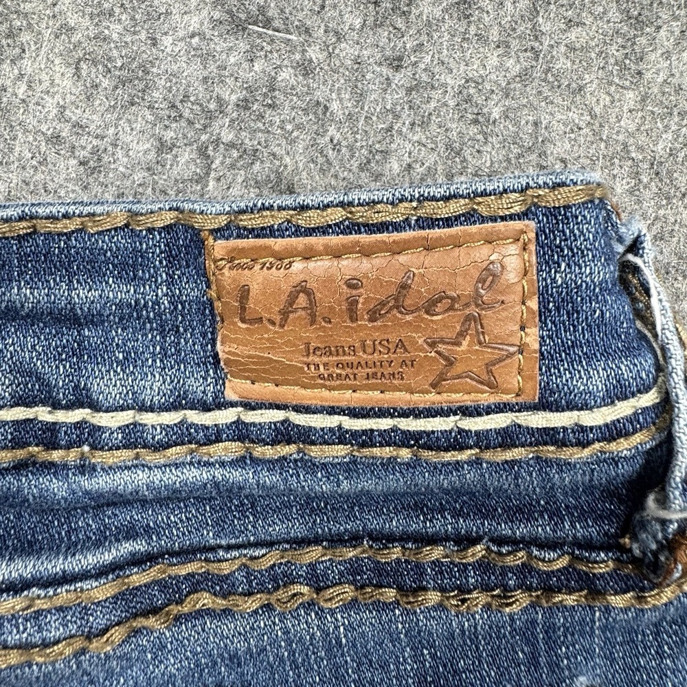 L.A. Idol Womens Juniors Bootcut Jeans Size 9 Blue Distressed 5 Pockets - Picture 12 of 13